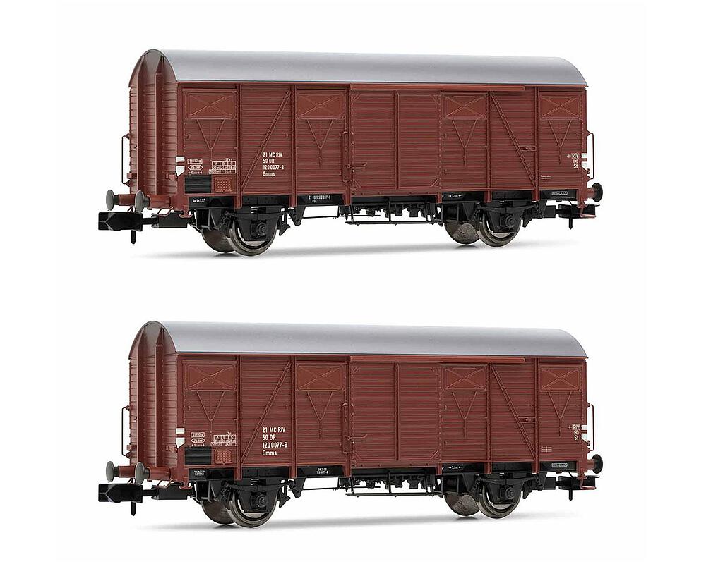 Arnold 80284371 - 1/160 DR, 2-tlg. Set gedeckte Güterwagen mit Bretterwänden Gs