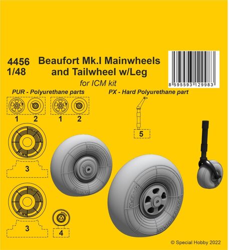 CMK  129-4456 - 1:48 Beaufort Mk.I Mainwheels and Tailwheel w/Leg - Neu