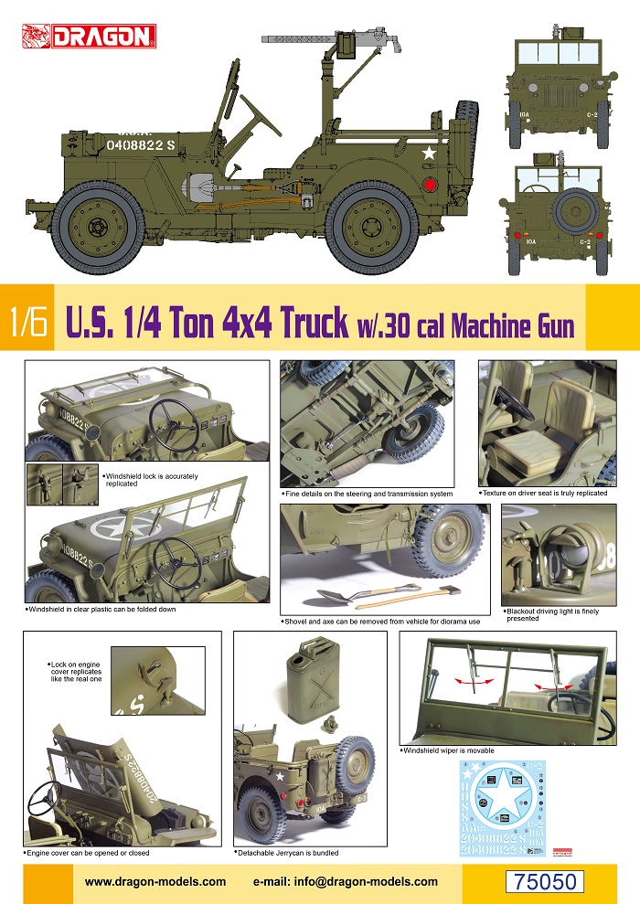 Dragon 75050 - 1/6 Us 1/4 Ton 4X4 Truck With 30 Cal Machine Gun - Neu